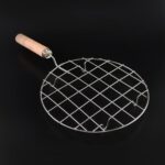 Kitchen Round Stainless Steel Roaster Papad Jali, Barbecue Grill with Wooden Handle - Closeup Embroidery by Nari Haat...