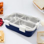 3 Compartment Transparent Stainless Steel Lunch Box for Kids, Tiffin Box, Lunch Box, Lunch Box for Kids, Insulated Lu...