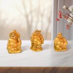 Golden Laughing Buddha Set of Six Pieces Statue for HappinessGood Luck Home Decor - Back View by Nari Haat, Indian et...