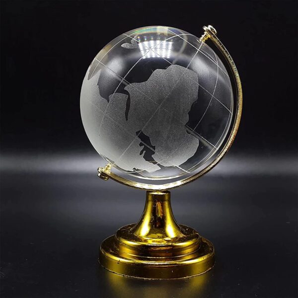 Crystal Globe / World Map 50 mm with Golden Stand (1 Pc) - Front View by Nari Haat, Indian ethnic wear, women clothin...