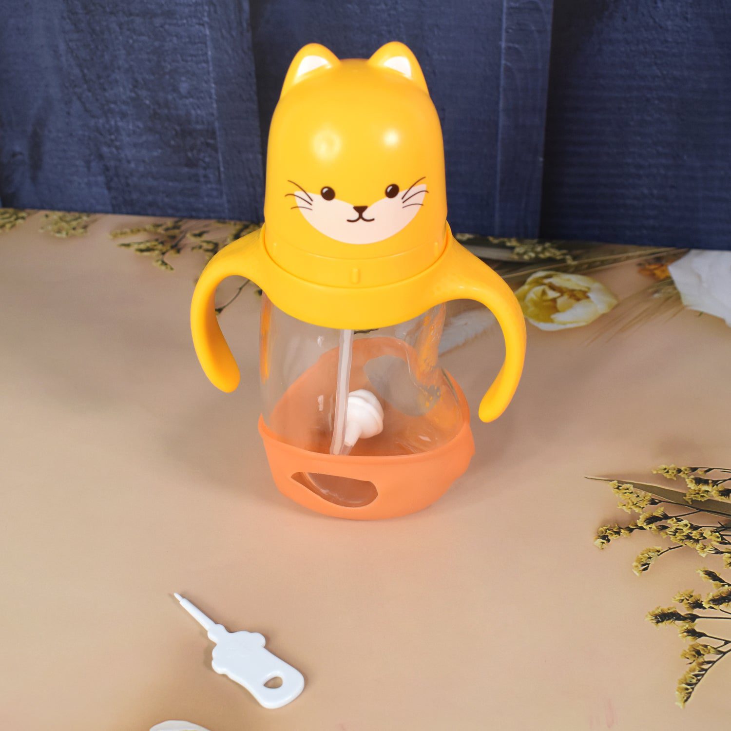 02_2c9cf1f2-821f-4908-abf7-8c48ddb0b232.jpg Glass Baby Feeding Bottle with Handles & Straw (300 ML / 1 Pc) - Front View by Nari Haat, Indian ethnic wear, women c...