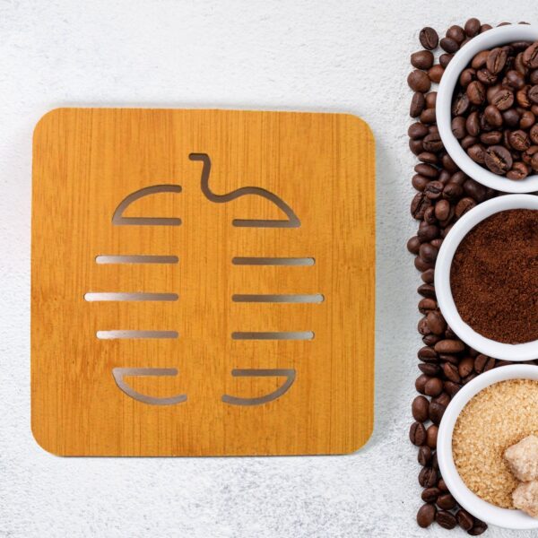Square Bamboo Wood Table Place mat Hot Pot Cup Mat Tea Coaster(14×14 Cm / 1 Pc) - Front View by Nari Haat, Indian et...