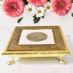 Golden - Square Pooja Chowki Patla / Bajot (20×20 CM / 1 Pc) - Front View by Nari Haat, Indian ethnic wear, women cl...