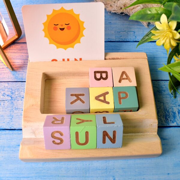 Alphabet Puzzle Spelling & Reading Words (26 Flash Cards & 8 WoodenBlock) - Front View by Nari Haat, Indian ethnic we...