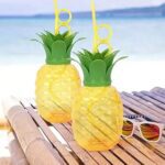 Plastic Pineapple Cups with Straw (1 Pc) - Party Favors, Hawaiian, Beach - Closeup Embroidery by Nari Haat, Indian et...