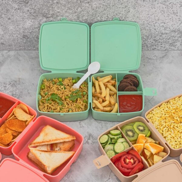 Double Layer Square Lunch Box with Spoon