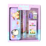 Stationery Kit for Kids - Metal Pencil Box, Sharpener, Pencil & Eraser (12 Pc Set) - Neckline Detail by Nari Haat, In...