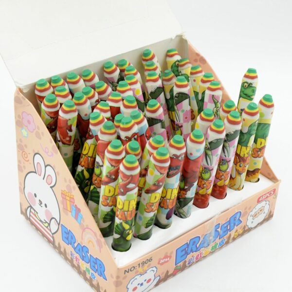 Fancy Rainbow Pencil Erasers for Kids – Set of 48 Cartoon Erasers - Front View by Nari Haat, Indian ethnic wear, wo...