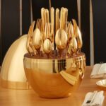 Premium Cutlery Set 24 Pcs with Oval Shaped Stand  (Golden / 24 pcs set) - Full Detail by Nari Haat, Indian ethnic we...