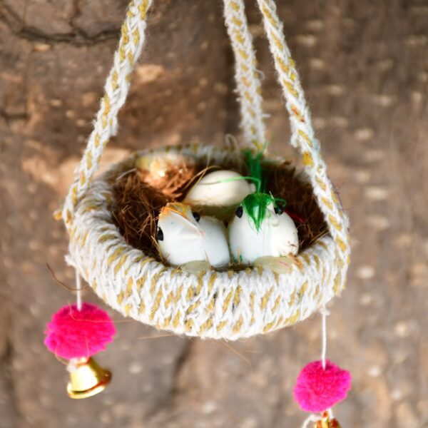 Artificial Jute Hanging Birds Nest Jhumar Chidiyan Ka Ghosla - Front View by Nari Haat, Indian ethnic wear, women clo...