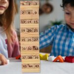 Wooden Tumbling Stacking Tower Game, Zenga tower (48 Pcs Blocks 2 Dices) - Closeup Embroidery by Nari Haat, Indian et...