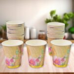 Disposable Paper Cups, Disposable Tea, Coffee Cups (24 Pcs Set / Mix Color & Design) - Front View by Nari Haat, India...