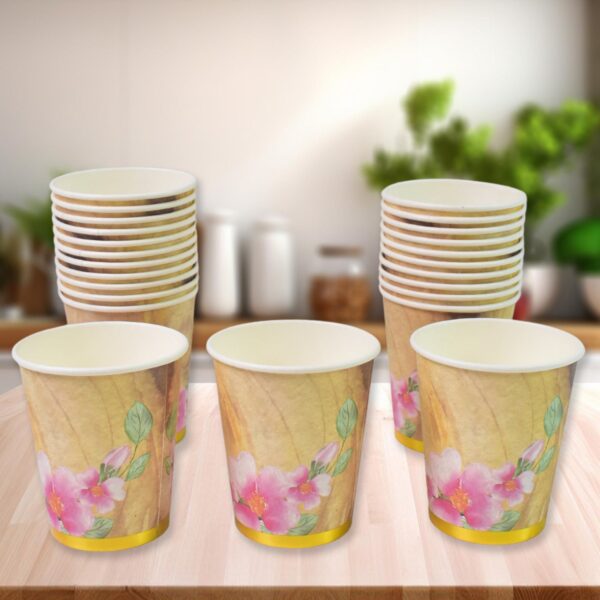 Disposable Paper Cups, Disposable Tea, Coffee Cups (24 Pcs Set / Mix Color & Design) - Front View by Nari Haat, India...