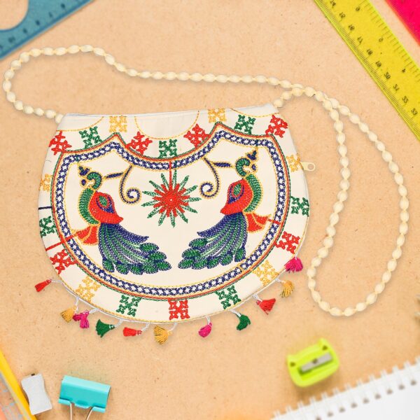 11 inch Handcrafted Cotton Embroidered Shoulder Bag for Girls & women (1 Pc) - Front View by Nari Haat, Indian ethnic...