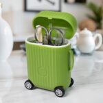 Manicure & Pedicure Kit – 8 Pc Grooming Set with 4-Wheel Suitcase Trolley - Closeup Embroidery by Nari Haat, Indian...