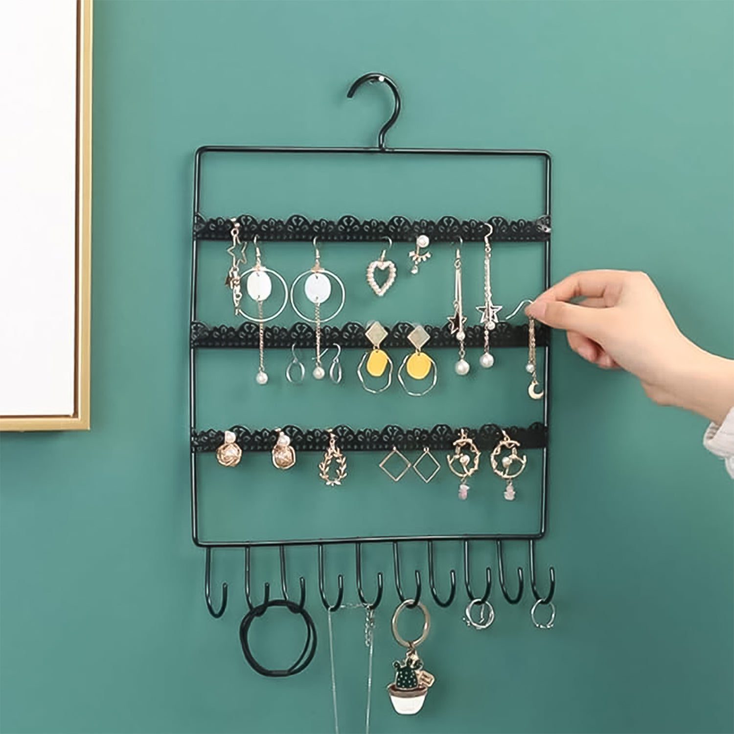 02_8b6ed7c7-3888-45d5-acb1-e26e201d9b63.jpg Wall Mounted Earring Organizer – Hanging Jewellery Rack (1 Pc / Mix Size) - Front View by Nari Haat, Indian ethnic ...