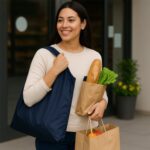 Reusable Grocery Bags - Reusable Bags With Handles (1 Pc / Mix Color) - Neckline Detail by Nari Haat, Indian ethnic w...