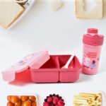 Plastic Lunch Box Leak Proof 2 Compartment with Bottle and Fork (1 Set / Mix Color) - Front View by Nari Haat, Indian...