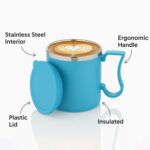 300ml Stainless Steel Mug: Insulated, Leakproof Lid, Hot/Cold Drinks (Mix Color) - Neckline Detail by Nari Haat, Indi...