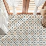 Peel & Stick 8×8 Inch Floor Tiles for Kitchen & Bathroom (10 Pc Set) - Closeup Embroidery by Nari Haat, Indian ethni...