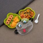 Double Layer Froggy Shape Lunch Box with Spoon (1 Pc / Mix Color) - Front View by Nari Haat, Indian ethnic wear, wome...