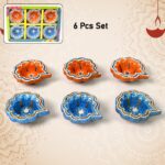 Decorative Hand Painted Clay Puja Diya (6 Pcs Set/ Mix Design) - With Dupatta by Nari Haat, Indian ethnic wear, women...