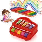 2 in 1 Baby Piano Xylophone Toy for Toddlers, 5 Multicolored Key Keyboard Xylophone Piano, Preschool Educational Musi...