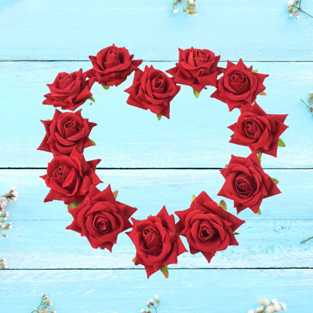 Flower Rose Hair Pin/Clip – Velvet Flower Design (12 Pcs Set, Red Color) - Front View by Nari Haat, Indian ethnic w...