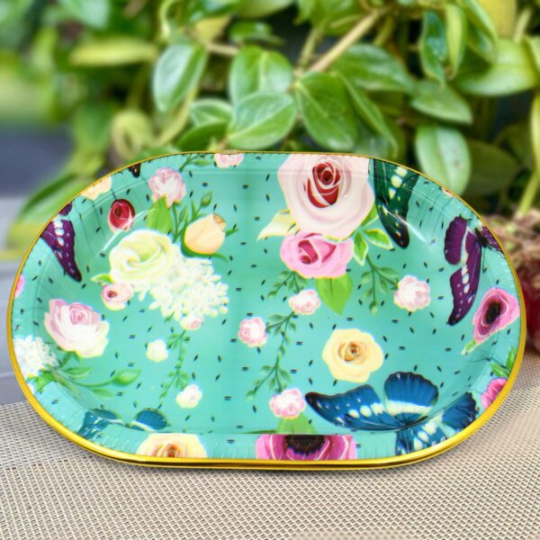 Big Plastic Flower Printed Design Serving Tray (1 Pc / 35 x 24 CM / Mix Color) - Front View by Nari Haat, Indian ethn...