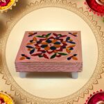 1 Pc Meenakari Wooden Chowki & Bajot Set: For Home & Office Puja (Multicolor) - Back View by Nari Haat, Indian ethnic...