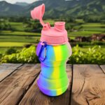 Flexible Collapsible Silicone Sports Water Bottle (260 ML / 20 CM Folding) - Neckline Detail by Nari Haat, Indian eth...