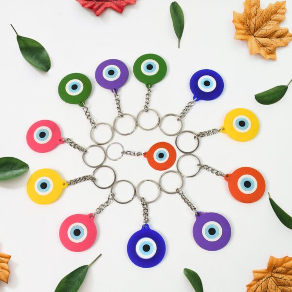 Evil Eye Rubber / Silicone Keychain (12 Pcs Set / Mix Color) - Front View by Nari Haat, Indian ethnic wear, women clo...