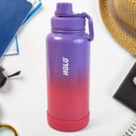 Two Tone Pink Stainless Steel Water Bottle | Copper Coated Vacuum Insulation (1000ml) - Front View by Nari Haat, Indi...