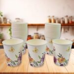 Disposable Paper Cups, Disposable Tea, Coffee Cups (24 Pcs Set / Mix Color & Design) - Front View by Nari Haat, India...