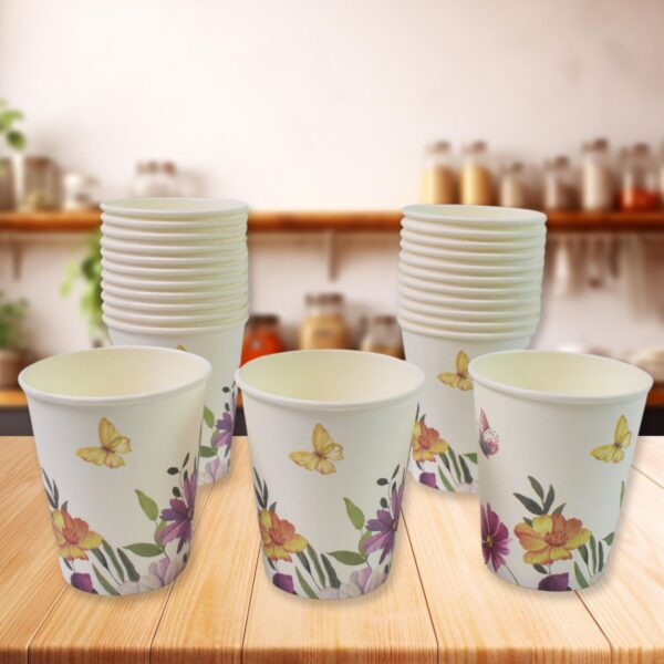 Disposable Paper Cups, Disposable Tea, Coffee Cups (24 Pcs Set / Mix Color & Design) - Front View by Nari Haat, India...