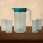 Apex Crystal Premium Jug with Lid & 4 Pcs Glass (1500 ML / 300 ML Approx / 5 Pcs Set) - Neckline Detail by Nari Haat,...