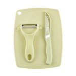 Plastic Kitchen Peeler - Green & Classic Stainless Steel 3-Piece Knife Set Combo - Fabric Detail by Nari Haat, Indian...