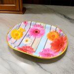Plastic Flower Printed Design Serving Tray (3 Pcs Set / Mix Color) - Back View by Nari Haat, Indian ethnic wear, wome...