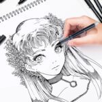 Large Black Roller ball Pens / Gel Pen Set Drawing Writing Pen 0.5 mm (12 Pcs Set) - Fabric Detail by Nari Haat, Indi...