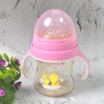 Plastic Baby Feeding Bottle with Handles, Cleaning brush & Straw (240 ML / 1 Pc) - Back View by Nari Haat, Indian eth...