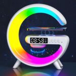 Smart Alarm Clock with G-Shape RGB Light Bluetooth Speaker, Wireless Charging (1 Pc) - Front View by Nari Haat, India...