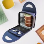 Steel Lunch Box Set (4 pcs, Black) - Neckline Detail by Nari Haat, Indian ethnic wear, women clothing, designer suit