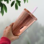 Studded Cup Tumbler Straw Lid - Plastic Double Walled Cold Cup for iced Coffee - Sleeve Design by Nari Haat, Indian e...
