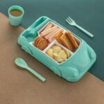 Kid's Car Shaped Plates Cup / Lunch Box Dinnerware (4 Pcs Set / 1000 ML Lunch Box) - Neckline Detail by Nari Haat, In...