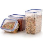 Rectangle Food Storage Containers: Airtight, Leak-Proof Lids (3-Pack, Clear ABS) - Closeup Embroidery by Nari Haat, I...