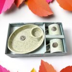 Ceramic Tea/Coffee Cup Set - Alpino 3-Piece 2-Compartment Serving Platter (BPA-Free) - Closeup Embroidery by Nari Haa...