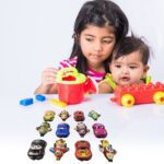 Mini Pull Back Car & Aeroplane PVC Plastic Pull Back Car Cartoon Toys (12 Pcs Set) - Back View by Nari Haat, Indian e...