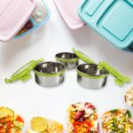 Stainless Steel Tiffin Lunch Box Container / Dabba with 4 Side Clip Lock Lid - Sleeve Design by Nari Haat, Indian eth...