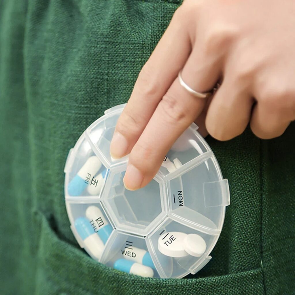 7-Sided Portable Pill Box Medicine Planner Small case - Front View by Nari Haat, Indian ethnic wear, women clothing, ...