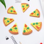 3D Pizza Slices Eraser Set – Fancy & Colorful Stationery for Kids & Gifts (7 slice) - Closeup Embroidery by Nari Ha...